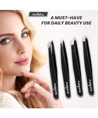ActivePur 4 Pcs Precision Tweezers Set for Facial Hair, Ingrown Hair, Blackheads - Stainless Steel Professional Tweezer Set with PU Bag - Buy Online on GoSupps.com