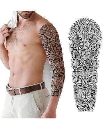 PUNKTUM Temporary Tattoos for Men and Teens - 12 Sheets of Realistic Full Arm Sleeve Tattoos for Halloween - Waterproof and Long Lasting - L19xW7 - Man-12 - Buy Online on GoSupps.com