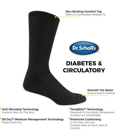 Dr. Scholl's Men's Diabetes & Circulator Socks - Non-binding Comfort, Moisture Management Crew - 4 & 6 Pair Packs - Size 7-12 - Buy Online on GoSupps.com