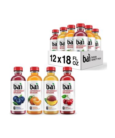 Bai Flavored Water, Safari Variety Pack, Antioxidant Infused Drinks, 18 Fluid Ounce Bottles, 12 Count, 3 Each of Brasilia Blueberry, Costa Rica Clementine, Malawi Mango, Zambia Bing Cherry,18 Fl Oz (Pack of 12)