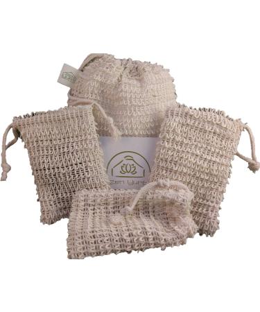 Zen Yurt All-Natural Extra Large Size Bath and Body Exfoliating Scrubber and Set of 3 Soap Saver Bags Made from Agave Sisalana Fiber (Extra-Large)