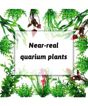 QUOZUO 20 Pieces Aquarium Artificial Plants - Green Plastic Decorations & Resin Cave Accessories for Fish Tanks - Buy Online on GoSupps.com
