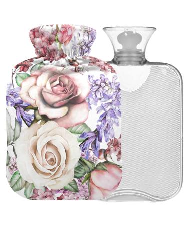 Naanle hot hot water bottle with cover pink flowers roses transparent hot water bottle heat bottle for back pain relief handfoot warmer neck heat and cold therapy 2l