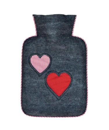 Hugo Frosch Hot Water Bottle Classic 1.8 l with Felt Cover Hearts