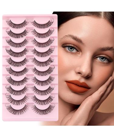 Russian Strip Lashes D Curl Fluffy Wispy False Eyelashes Natural Look Like Extensions 3D Lashes Fake Eyelashes 10 Pairs Reusable Faux Mink Eyelashes SJ27- NATURAL LASHES