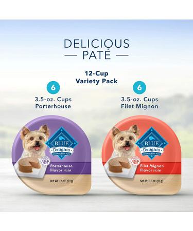 Blue Buffalo Delights Small Breed Wet Dog Food Pate - Filet Mignon & Porterhouse 3.5oz Cups (12 Pack) - Buy Online on GoSupps.com