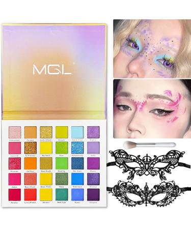 QLINLEAF Halloween Eyeshadow Palette - 30 Color Rainbow Eyeshadow Palette and Lace Mask Set Bright Vibrant Colors Shades Cosmetics