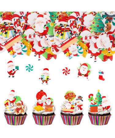 Catelves 60 pieces christmas edible tortendeco Christmas cupcake topper decoration cake edible Christmas cake decoration Christmas decoration cake santa claus snowman reier Christmas tree