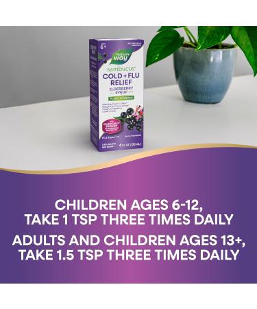Nature's Way Sambucus Cold + Flu Relief Elderberry Syrup Speeds Recovery for Fever* Body Aches* Chills* Runny Nose* Cough Congestion Sore Throat Berry Flavored 4 Fl. Oz. - Buy Online on GoSupps.com