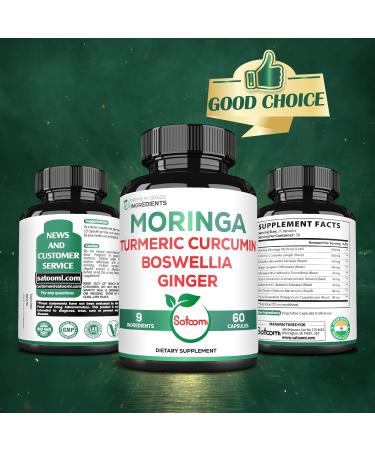 Satoomi 9in1 Moringa Capsules - Featuring Moringa, Turmeric, Boswellia, Ginger, Ashwagandha, Ceylon Cinnamon and Milk Thistle, and Resveratrol | Support Mood, Heart & Overall Health - 60 Count - Buy Online on GoSupps.com