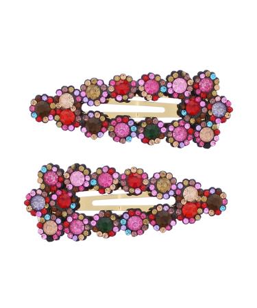 Zac's Alter Ego Pair of 7.5cm Two Tone Colourful Diamante Stone Covered Snap Hair Clips Multicolour Hollow Triangular