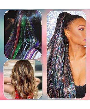 DUAUJUIU Hair Tinsel Kit 12 Colors 48 Inches Fairy Hair Tinsel Hair Extensions Heat Resistant with Tools and Rhinestone Hair Accessories for Women Girls 2400 Strands - Buy Online on GoSupps.com