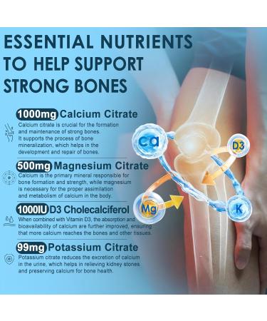 Calcium Citrate Supplement 1000mg for Women & Men 6-in-1 Calcium Magnesium Zinc Gummies + Vitamin D3 B6 & Potassium High Absorption for Bones Teeth Muscle & Nerve Health Vegan Sugar Free 60Cts 60 Count (Pack of 1) - Buy Online on GoSupps.com