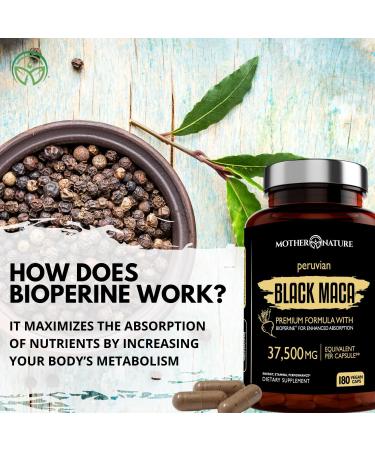 Mother Nature Organic Black Maca Root 30 000mg - 180 Capsules for Energy & Vitality - Buy Online on GoSupps.com