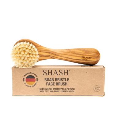 Made in Germany - SHASH Exfoliating Face Brush, Deep Intense Boar Bristle Face Brush, Gently Exfoliates Skin to Reduce Flaking and Fine Lines, Promotes Glowing Complexion, Eco-Sourced Beech Wood