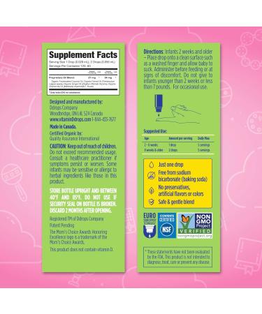 Ddrops Baby Tummy Relief Liquid Drops - Organic Gripe Water for Gas Colic & Fussiness in Newborns - Herbal Formula 120 Drops - Buy Online on GoSupps.com