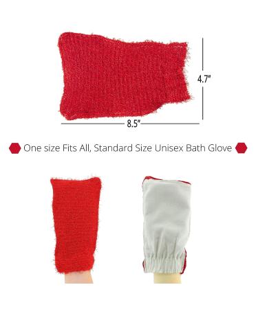 Exfoliating Loofah Glove Scrubber Mitten | Double Sided Bath Sponge Mitten & Soap Bag for Foaming | Red - Buy Online on GoSupps.com