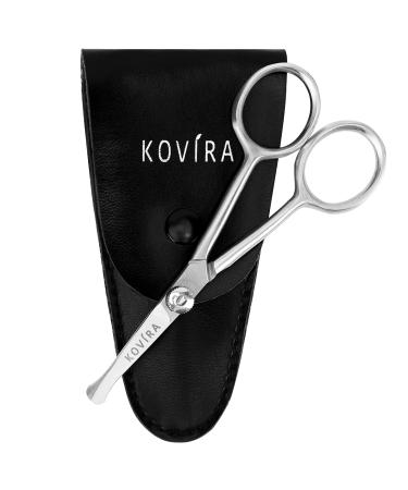 Kovira Precision Nose Hair Scissors with Adjustable Tension Screw - 10.16cm/4 Inch Overall Length - Rounded Safety Scissors for Trimming Nasal Hair - Also for Grooming Eyebrows Ear Hair & Beards