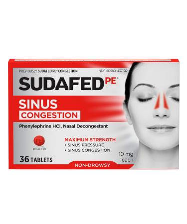 Sudafed PE Sinus Congestion Maximum Strength Non-Drowsy Decongestant Tablets 36 ct