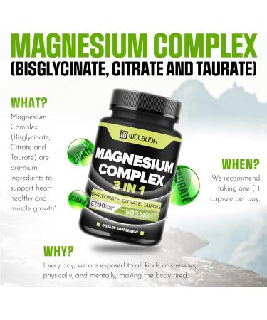 3in1 Magnesium Complex 20% Purified - 500mg of Magnesium Bisglycinate Citrate & Oxide for Muscle Relaxation Mood Bone Health & More - 90 Capsules - Buy Online on GoSupps.com