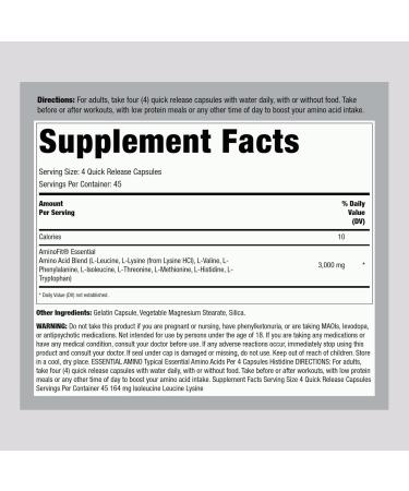 Piping Rock Amino Acid Supplement - BCAA & EAA AminoFit Complex | 180 Non-GMO Capsules | Gluten Free | Fitness Labs - Buy Online on GoSupps.com
