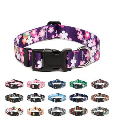 Mercano dog collar adjustable soft nylon comfort & robust patterned dog collar for small medium -sized dog puppies cats (l flower pink) l flower pink pink