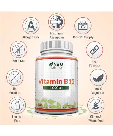 High Strength Vitamin B12 1000mcg Methylcobalamin - 180 Vegetarian Tablets - 6 Month Supply - Made in UK - Buy Online on GoSupps.com