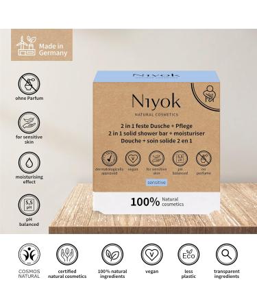  Niyok Niyok Solid shower and care 2 in 1 - solid shower gel without palm oil - pH 5.5 skin neutral - free from vegan plastic - as organic shower soap - natural cosmetics - moisturises - sensitive (80 g) - Buy Online on GoSupps.com