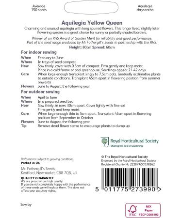 Mr Fothergill's - RHS Aquilegia Yellow Queen - Buy Online on GoSupps.com