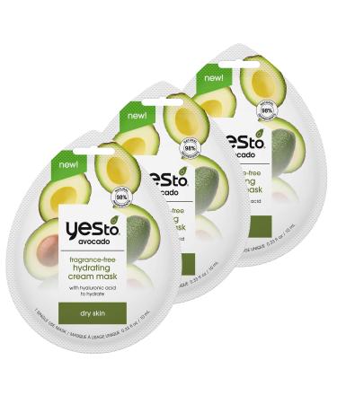 Yes To Avocado Fragrance-Free Hydrating Cream Mask, Pore Purging Formula To Hydrate Dry Skin & Plump Skin, Locks In Moisture, With Antioxidants & Hyaluronic Acid, Natural, Vegan & Cruelty Free, 3-Pack