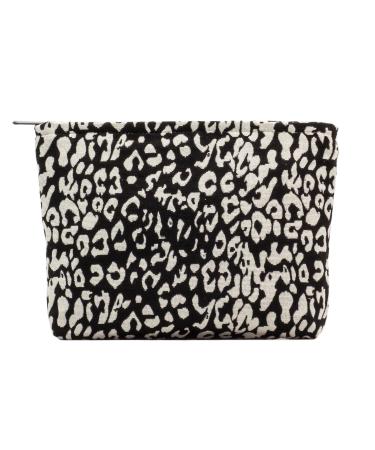Makeup Bags Zipper Cosmetic Pouch Large Travel Canvas Make Up Organizer for Purse for Women and Girls PAZIMIIK,Leopard Black