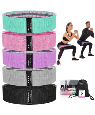 Fabric Resistance Bands for Working Out 5 Levels Booty Bands for Women Men Cloth Workout Bands Resistance Loop Exercise Bands for Legs Butt at Home Fitness Yoga Pilates Green/Pink/Purple/Grey/Black