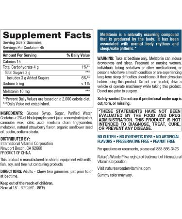 Nature's Wonder Drug-Free Melatonin 10 mg Gummies for Adult Sleep Health 100% Drug Free Sleep aid Promote Healthy Sleep and Wake Rhythm and Patterns 45 Day Supply 90 Count 90 Count (Pack of 1) - Buy Online on GoSupps.com