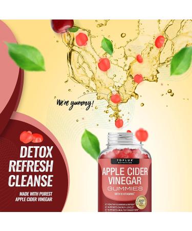 Toplux Apple Cider Vinegar Gummies 1000mg - Immune System Detox & Cleanse - B12 Beet Root Pomegranate - Gummy Alternative to Capsules - Men Women - 2X Pack 60 Count - Buy Online on GoSupps.com
