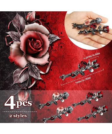 Crystal Vintage Flower Hair Clip Set - Rhinestone Pearl Hair Jewelry for Women, Wedding Hair Accessories - Red and Pink Flower Barrettes - Buy Online on GoSupps.com