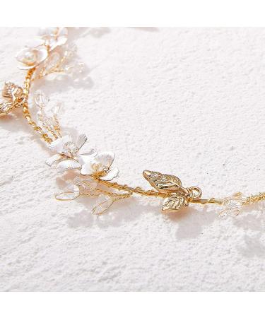 SWEETV Handmade Wedding Headband Flower-Leaf Bridal Headpiece - Gold Hair Accessories for Brides - Buy Online on GoSupps.com