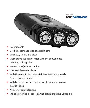 Deluxe Bell+Howell Tacshaver 3D Rechargeable Rotary Shaver for Men - Waterproof, Portable, Cordless Electric Razor with Pop-up Trimmer for Sideburns, Moustache & Beard - As Seen On TV - Buy Online on GoSupps.com