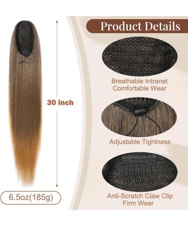 PORSMEER 30 Inch Yaki Straight Drawstring Ponytail Clip In Extensions for Women Kinky Straight Pony Tail Extensions Hair Extensions Ponytail (Black mix blonde) - Buy Online on GoSupps.com