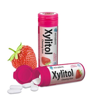 Miradent Xylitol Children's Dental Gum - Sugar-Free Vegan Strawberry | 30 Pieces | Caries Prevention & Plaque-Resistant | Aspartame & Sorbitol Free - Buy Online on GoSupps.com