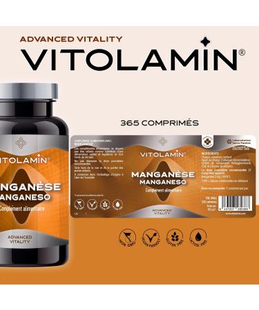 MANGANESE VITOLAMIN 365 Vegetarian Tablets 1 per day | Strengthens connective tissue and strengthens bones. 100% purity - Buy Online on GoSupps.com