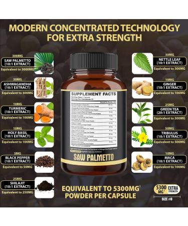11-in-1 Saw Palmetto Capsules - 5300mg w/ Ashwagandha, Turmeric & More - Prostate & Hair Support - 180ct - Buy Online on GoSupps.com