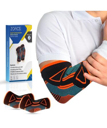 ZOFICS Elbow Brace for Tendonitis and Tennis Elbow Pack of 2 - Elbow Compression Sleeve and Tennis Elbow Brace for Men and Women Perfect Support Fast Recovery for Tendonitis, Tennis Elbow, Arthritis (Medium)