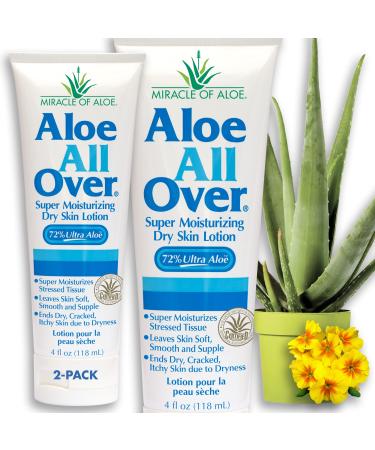 Aloe All Over Super Moisturizing Dry Skin Lotion with 72% Ultra Aloe pure Aloe Vera Gel | Works Fast | Restores Dry Skin | Rich in Skin Nourishing Power | Ends Flaking (4 Ounce (Pack of 2)) 4 Fl Oz (Pack of 2)