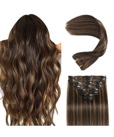 Clip in Hair Extensions Real Human Hair Remy Human Hair Clip in Extensions Double Weft Seamless Clip ins Hair Extension for Women Balayage Natural Black Mixed Chestnut Brown 16 Inch 2.8oz/80g 16 Inch-80g #1B/6/1B Balayage Natural Black Mixed Chestnut Brow