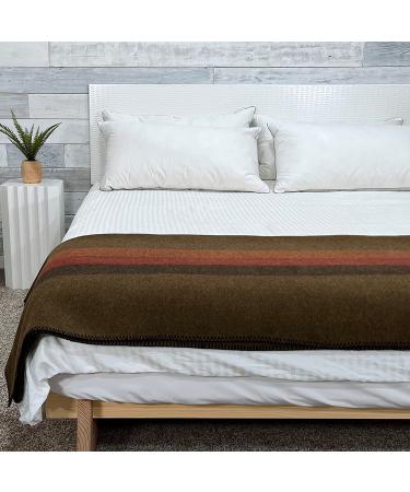 EKTOS 100% Wool Striped Blanket - 5.0 lbs | Warm & Thick Washable Throw - Large 66 X 90 | Ideal for Home, Cabin, Vanlife, Camping & Outdoor Adventures - Olive Blaze - Buy Online on GoSupps.com