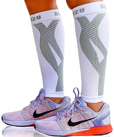 BLITZU 3 Pairs Calf Compression Sleeves Size L-XL for Men and Women - Orange, Black, White - Leg Support for Calf Pain & Shin Splints | Footless Compression Socks - Buy Online on GoSupps.com