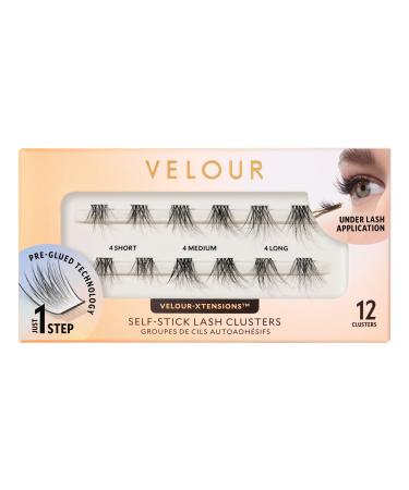 Velour-Xtensions Self-Stick Lash Clusters | Self Adhesive Eyelashes | Includes 12 Eyelash Clusters | Comfortable & Lightweight Lash Extension Clusters (Everyday Natural)