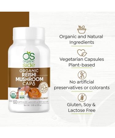 OS Organic Side | Reishi Mushroom Capsules | 60 Vegan Adaptogen Capsules for Immune Support & Stress Relief | USDA Certified Non-GMO Natural Wellness Supplement - Buy Online on GoSupps.com