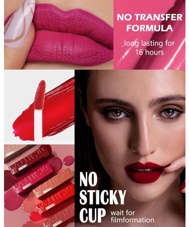 Matte Liquid Lipstick for Women | Long-Lasting Waterproof Lip Tint - 16H Wear Pigmented Velvet Nude Red | Perfect Christmas Makeup Gift - Buy Online on GoSupps.com