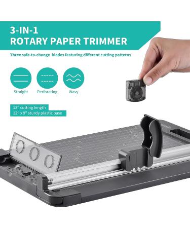 Rotary Paper Trimmer  3-in-1 Paper Cutter  12 Inch Cutting Length  with Straight Cut/Perforating Cut/Wavy Cut  Enclosed Blades for Safe Use  Ideal for Paper Craft Projects - Buy Online on GoSupps.com